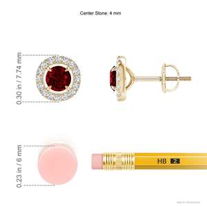 Natural Ruby Diamond Halo Stud <b>Earrings</b> 14K Solid Yellow Gold Round Cut Ruby <b>Earrings</b> <b>Fine</b> Bridal Jewelry Gift for Women - Product Image 2