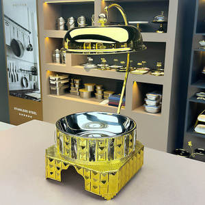 Luxury Antique Copper Chafing Dish Round <b>Buffet</b> Food Warmer Stainless Steel Interior Ornate Rope Detail Hotel <b>Server</b> - Product Image 1