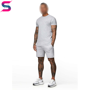 Ensemble T-shirt et short décontracté pour homme, style le plus récent, qualité supérieure, confortable, col rond, gris uni, respirant, tricoté - Product Image 3
