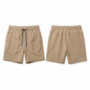 Premium 140g Polyester/Cotton Elastic Waist Drawstring Beach Board <b>Shorts</b> <b>Quick</b> <b>Dry</b> Anti-Wrinkle Breathable Sand Color Custom - Product Image 1