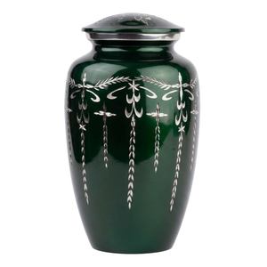 Classic Green Metal Funeral Cremation Urn <b>Keepsake</b> Luxury Engraved Leaves <b>Ash</b> Container Protective Memorial Urns <b>for</b> <b>Ashes</b> - Product Image 1