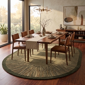 Tapis ovale abstrait moderne fait main avec bordure tuftée motif soleil - Product Image 6