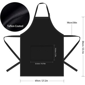 Tablier unisexe noir avec poche, 69 cm x 84 cm, pour restaurant et bar, bretelles réglables, en coton, manches courtes, fermeture à boutons-pression - Product Image 1
