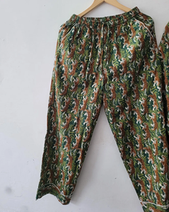 Pijamas de Algodón para Mujer, Estampado a Mano, Ecológicos, Transpirables, Cintura Elástica, Manga Larga, Cómodos para Verano - Product Image 4