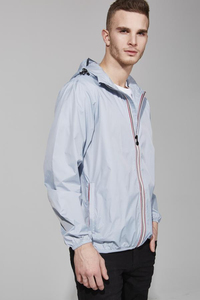 Men's <b>Light</b> Blue Hooded Windproof Racer Jacket Zip-Up Casual Spring Outdoor Coat Regular Fit Polyester <b>Shell</b> - Product Image 6