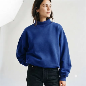 Sweat-shirt molletonné oversize pour femme à col montant, en tissu brossé épais et doux, coupe décontractée, vêtements personnalisés en gros - Product Image 1