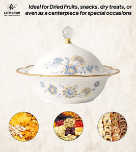 Luxury Bone China Candy Bowl <b>with</b> Floral Design, Gold Accents & Elegant Handle <b>Lid</b> - Product Image 4