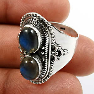 Anillo retro de labradorita con corte ovalado 100% natural para mujer, plata de ley 925, con múltiples piedras, hecho a mano, estilo bohemio. - Product Image 3