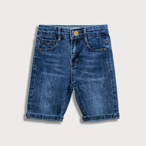 Shorts Bermuda en jean délavé taille mi-haute pour homme, style décontracté en toile de coton bleue avec braguette boutonnée, prix abordable - Product Image 1