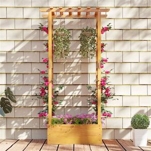 Fioriera rialzata in legno da 60 pollici, capacità di carico 44 libbre, con 2 tralicci laterali per patio, giardino, recinzioni e cancelli a traliccio - Product Image 6