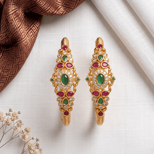 Brazaletes tradicionales de imitación de oro con rubí y esmeralda, joyería de diseño étnica para bodas, brazaletes antiguos para damas. - Product Image 1