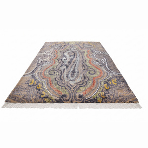 Alfombra DECORDEC de Lana con Medallón Paisley en Gris Taupe, Moderna, Ornamental, Hecha a Mano, Ecológica, Antideslizante, con Detalles en Color Óxido, Oliva y Mostaza - Product Image 1