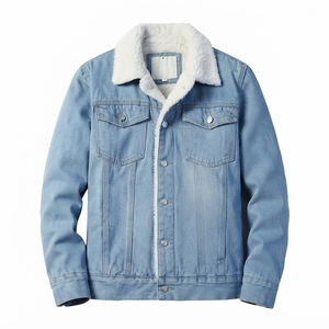 Veste en jean pour homme, doublée de fausse fourrure, col rabattu, épaisse, pour l'hiver, décontractée, coupe classique, simple boutonnage - Product Image 2