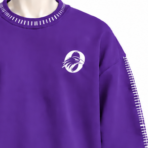 Mens Purple <b>Stitched</b> Border Distressed Crewneck Sweatshirt <b>Oversized</b> Long Sleeve Pullover Casual Streetwear Fashion Everyday Top - Product Image 5