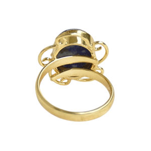 Vintage <b>Gold</b> Plated Brass <b>Cocktail</b> <b>Ring</b> With Natural Oval Lapis Lazuli Bezel Setting Unisex Daily Wear Jewelry - Product Image 2