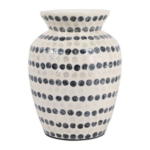 Vase en coquille de capiz blanche, mosaïque de nacre, récipient décoratif rond pour fleurs, accent décoratif en nacre pour salon côtier et maison - Product Image 6