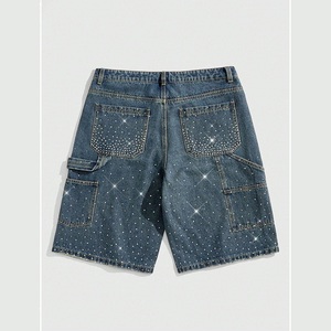 Shorts en jean pour hommes de haute qualité, style streetwear, 100% coton, respirants, coupe slim, avec strass - Product Image 2