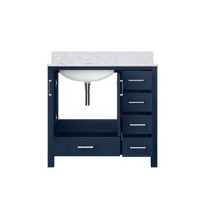 Blu Navy 36 In. W X 22 In. Vanità da bagno con Offset a sinistra e prodotto da bagno in marmo di Carrara - Product Image 5