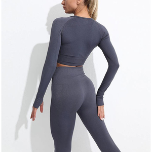 Conjuntos de leggings de yoga transpirables de talla grande para mujer 2026, sujetador deportivo para gimnasio, ropa deportiva, traje de running de color liso de dos piezas al por mayor - Product Image 2