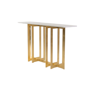 Table console rectangulaire moderne de luxe en acier inoxydable, finition or poli, table d'entrée avec plateau en verre pour la décoration intérieure - Product Image 6