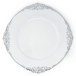 Assiette de service en métal blanc de style royal haut de gamme avec bord décoratif, idéale pour une table à manger, pour une mise en place de table élégante et luxueuse. - Product Image 1