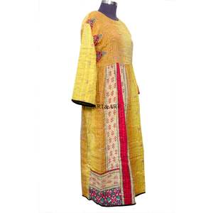 เดรสแม็กซี่ผ้าฝ้ายคันธาทำมือ 100% ลายพิมพ์สกรีนสวยหรู ดีไซน์รักษ์โลก แขนพอง คอทรงโอ สำหรับผู้หญิง สินค้าขายดีรุ่นใหม่ - Product Image 5