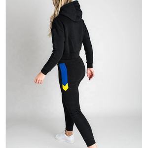 Ensemble de survêtement en molleton pour femme, sweat-shirt à capuche court personnalisé et pantalon de jogging droit, 2 pièces pour la saison hivernale - Product Image 4