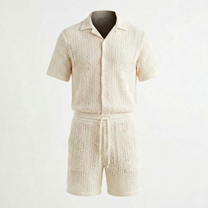 Men Two Piece Fleece <b>Knit</b> Breathable 100% Cotton Summer Resort Wear Streetwear <b>Set</b> Wholesale - Product Image 5
