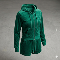 Ensemble deux pièces en velours personnalisable pour femme, avec capuche, manches longues, vert uni, décontracté, respirant, en polyester/coton tricoté