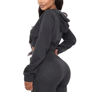 Ensemble sweat-shirt et jogging gris pour femme, sweat-shirt court, tenue décontractée, logo personnalisé, streetwear - Product Image 6