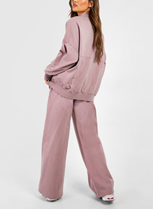 Best Selling Women's <b>Pink</b> <b>Tracksuit</b> Full Zip Hoodie Wide Leg Pants Casual Lounge Wear Set Solid Color Polyester Fleece Loose Fit - Product Image 3