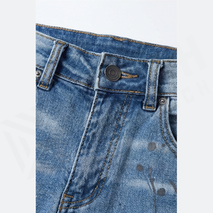 Jean en denim déchiré et délavé coupe slim pour homme, jambe droite, en coton, style décontracté bleu printanier - Product Image 4