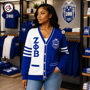 เสื้อคาร์ดิแกนไหมพรมอะคริลิกปักลาย Zeta Phi Beta สำหรับผู้หญิง |   เสื้อคาร์ดิแกนวินเทจปักลาย ZOB Sorority แบบสั่งทำพิเศษสำหรับฤดูหนาว - Product Image 1