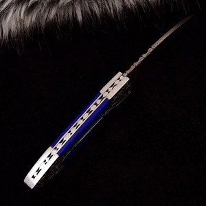 Couteau pliant en acier Damas avec manche gravé, étui de transport vertical, couteau de poche EDC pour la chasse et le camping, couteau à pointe tombante, couteau OEM personnalisé - Product Image 3