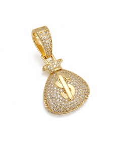 18K Solid Gold Money Bag Pendant With Diamond Micro Insert Hiphop Style Men's Necklace Round Brilliant Cut Diamonds - Product Image 5