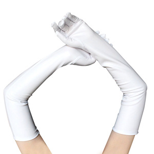 Gants longs et fins pour femmes, sexy, en similicuir PU, rouge métallisé brillant, 50 cm, antidérapants, chauds, pour la conduite, avec manches intégrées. - Product Image 2