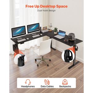 Dual Hooks Heavy Duty Electric Adjustable Height L-Shaped Corner Gaming Desk Carbon Steel <b>Computer</b> <b>Table</b> High Office Desks - Product Image 5