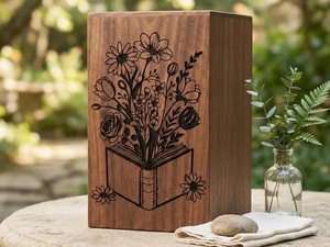 Handcrafted American Style Wooden Urn <b>Box</b>-Engraved Floral Memorial Keepsake Eco-Friendly & Durable Eternal Memory Urn - Product Image 6