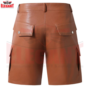 Shorts en cuir marron de couleur unie, ajustables, coupe ample, extensibles, qualité supérieure, vêtements de mode entièrement personnalisés, fabriqués au Pakistan - Product Image 2