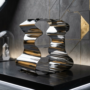 Modern Round Polished Metal Dining <b>Table</b> with Unique Organic Wave Base, Luxury <b>Silver</b> Accent <b>Coffee</b> <b>Table</b> for Hotel & Home - Product Image 1