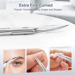 Tijeras Profesionales para Cutículas Extra Finas, Curvas, de Acero con Alto Contenido de Carbono, Hojas de Grado Quirúrgico, para Diestros, Manicura, Adultos - Product Image 1