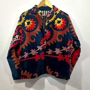 Robe longue bohème en velours à fleurs, faite à la main, à col ouvert, imprimée, 100% coton, unisexe, manches longues - Product Image 5