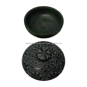 Boîte à bijoux en stéatite sculptée à la main classique Offre Spéciale de Style Art rond traditionnel pour la maison but cadeau décoratif à bas taux - Product Image 5