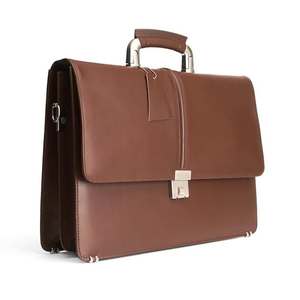 Porte-documents pour ordinateur portable en cuir véritable marron, vintage, classique, sac de bureau exécutif, poignée supérieure, fermoir métallique, structuré, grande capacité - Product Image 2