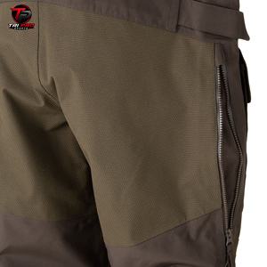 Salopette de chasse pour homme, marron foncé uni, avec genouillères renforcées vert olive, fermeture éclair centrale intégrale et double poche avant - Product Image 5