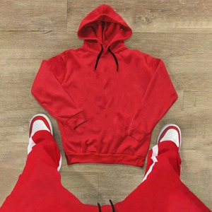 Unisex <b>Red</b> Tracksuit Set Hooded Sweatshirt With Drawstring Pants Solid Color Casual Wear For Adults Autumn Season Full Length - Product Image 3