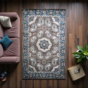 Tapis en laine noué à la main, design traditionnel Paisley, persan, écologique, bleu et marron, décoration de salon - Product Image 5