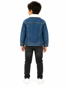 Boys <b>Denim</b> <b>Jacket</b> with <b>Sherpa</b> Collar Blue Winter <b>Jacket</b> Kids Full Button Front Jean <b>Jacket</b> Warm Fleece <b>Lined</b> Outerwear - Product Image 3
