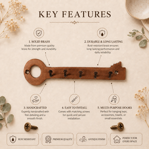 Wooden <b>Key</b> Wall Mounted Hook Rack Brown Entryway <b>Key</b> Holder <b>Organizer</b> for Home Office - Product Image 4