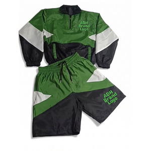 Ensemble de survêtement sportif unisexe ADH, vert, noir, blanc, couleur contrastée, veste à fermeture éclair courte, short, séchage rapide, coupe classique, adulte, printemps - Product Image 1